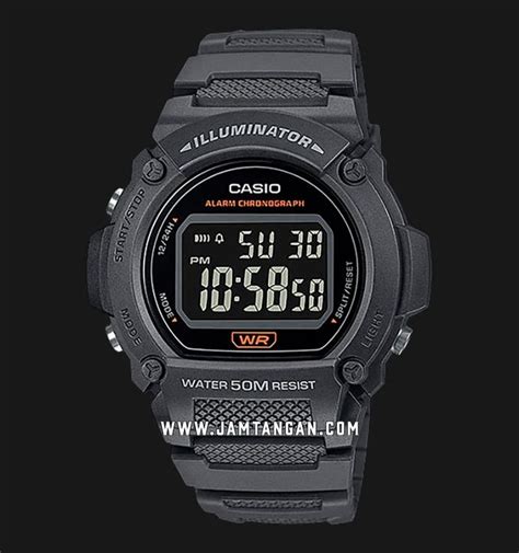 Casio General W 219H 8B W 219H 8BVDF Black Digital Dial Grey Resin Band