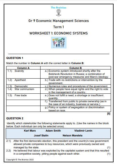 Gr 9 Ems Worksheets Term 1