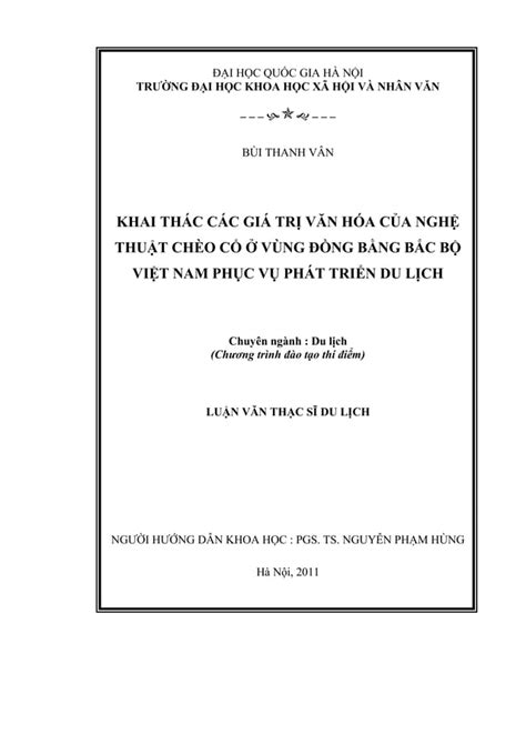 Luận văn Khai thác các giá trị văn hóa của nghệ thuật chèo cổ ở Vùng