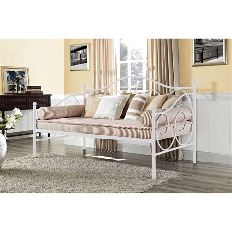 Twin Size White Metal Daybed With Scrolling Final Detailing 600 Lb