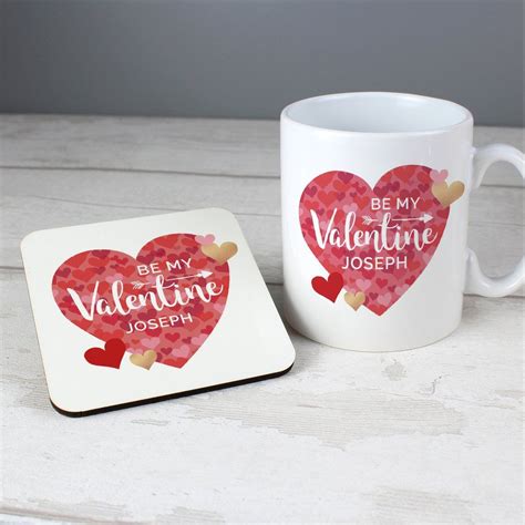 Personalised Be My Valentine Mug And Coaster Set Valentines Mugs