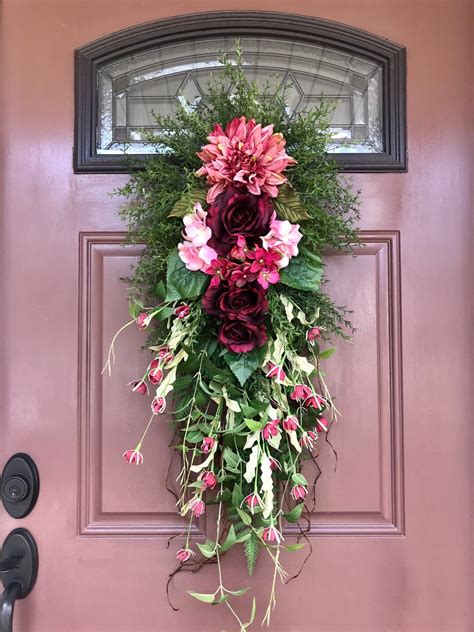 Wreath Swag Teardrop Door Swag Front Door Decor Burgundy Door Swag