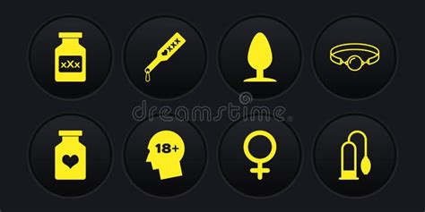 Set Bottle With Pills For Potency Silicone Ball Gag Head 18 Plus Female Gender Symbol Anal