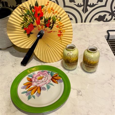 Vintage Accents Vintage Handpainted In Japan Vases And Plate With