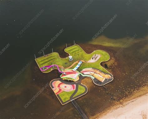 aerial view   amusement park netherlands stock image