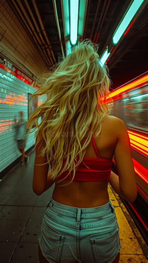 A Woman With Long Blonde Hair Standing In A Subway Station Stock Photo Image Of Bandeau