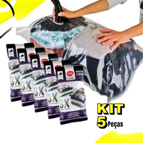 Kit 5 Sacos a Vácuo 70 x 110cm Clink Organizador para Roupas Mala