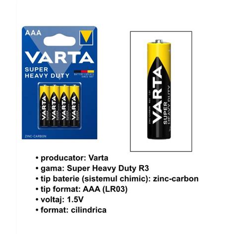 Baterii AAA R03 Varta Superlife 1 5 V Zinc Carbon Blister 4