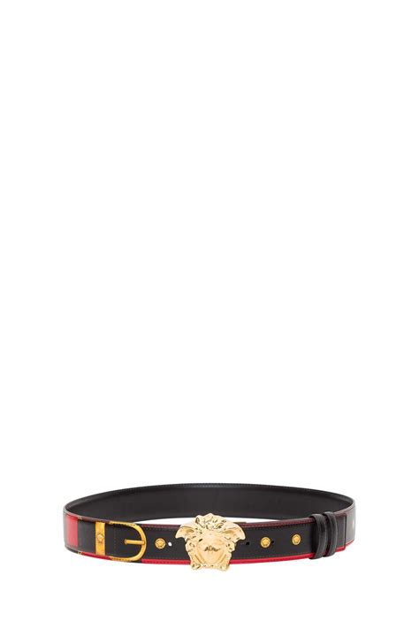 Versace Medusa Buckle Belt With Red Piping