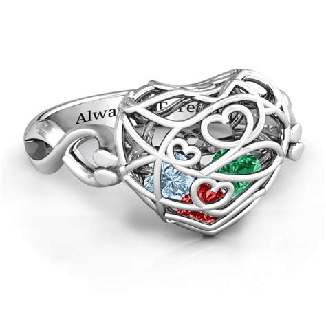 Sterling Silver Encased In Love Caged Hearts Ring With Infinity Band