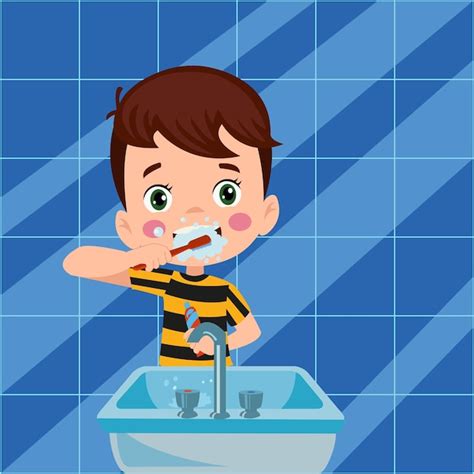 Premium Vector Kid Brushing Teeth Vector Illustration