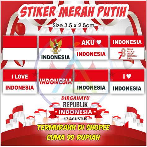 Jual TERMURAH STICKER BENDERA INDONESIA MERAH PUTIH PIPI KEMERDEKAAN