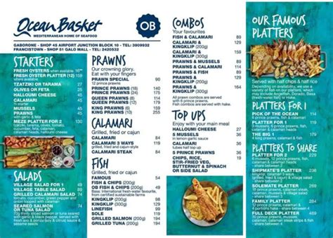 Ocean Basket Menu With Updated Prices In South Africa