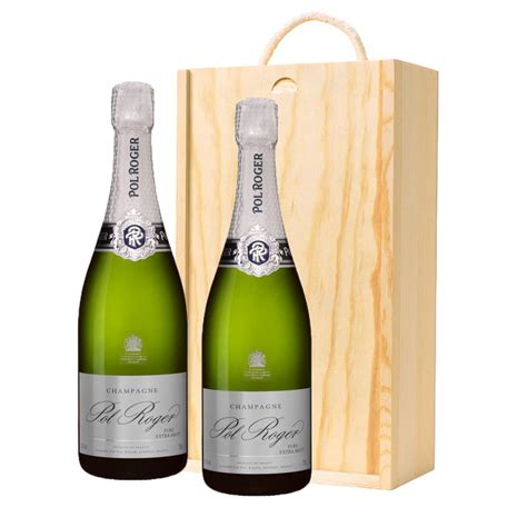 Pol Roger Pure Extra Brut Champagne 75cl Twin Pine Wooden Gift Box