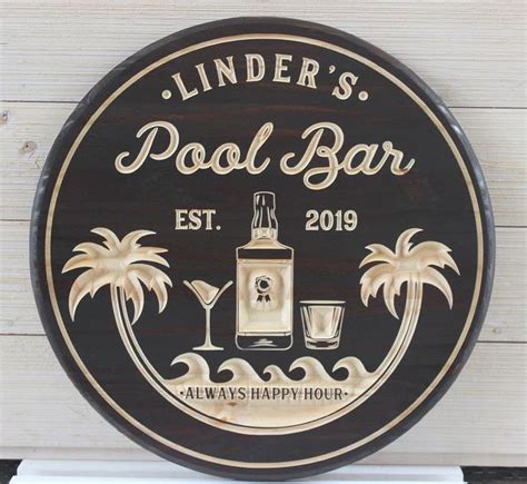 Tiki Bar Pool Bar Beach Bar Sign Personalized Bar Sign Carved Wood