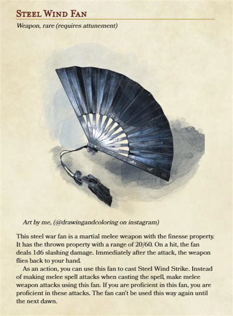 Steel Wind Fan, a Kensei Monk Weapon : r/UnearthedArcana