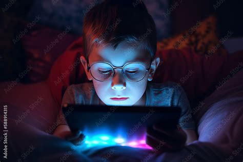 niño con anteojos sosteniendo un teléfono inteligente niño iluminado