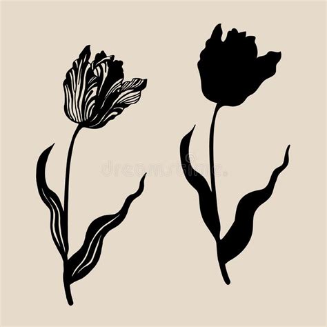 Tulips Silhouettes Set Stock Illustrations 64 Tulips Silhouettes Set