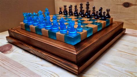 Floating Chess Of Wood And Epoxy Resin With Led Youtube