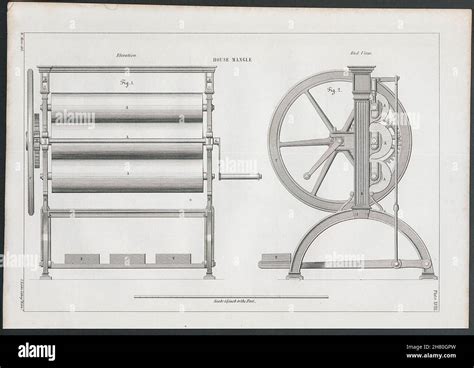 Victorian Engineering Drawing House Mangle Old Antique Print