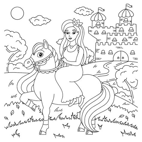 Caballo lindo con la princesa página de libro para colorear de animales