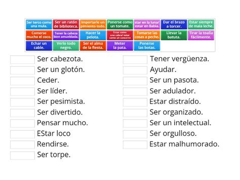 Modismos Para Describir La Personalidad Une Las Parejas