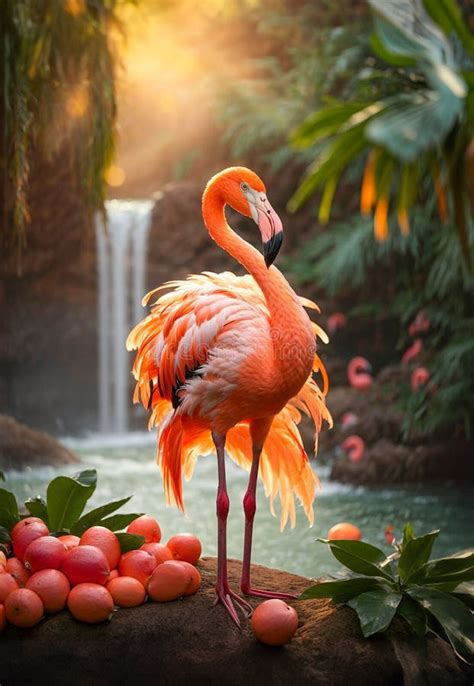 Ai Generated Illustration Of A Tropical Flamingo In A Secluded Lagoon