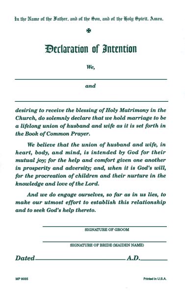 Declaration Of Intention For Marriage Free Download