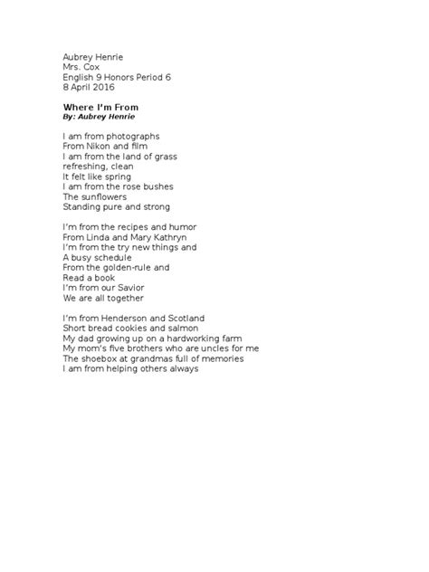 Where Im From Poem Pdf