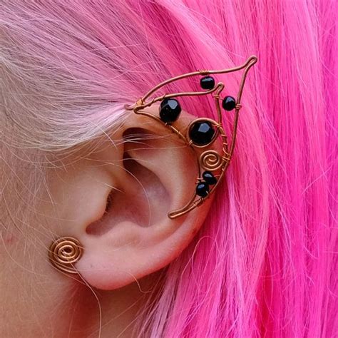 Black Elf Ear Cuff Fantasy Cuffs Elven Ears Fairy Cosplay Etsy Elf