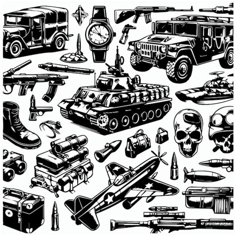 Elementos Y Vehículos Militares Vector Premium
