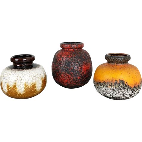 Ensemble de 3 vases vintage en céramique de lave grasse Multi Color