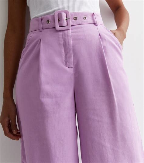Gini London Lilac Linen Look Belted Wide Leg Trousers Shopstyle