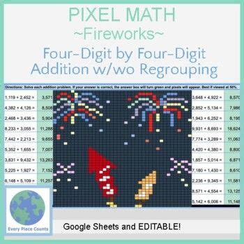 Pixel Art Math Fireworks Four Digit By Four Digit Addition W Wo