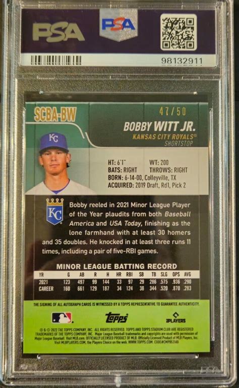 Topps Stadium Club Autographs Red Foil Scba Bw Bobby Witt Jr