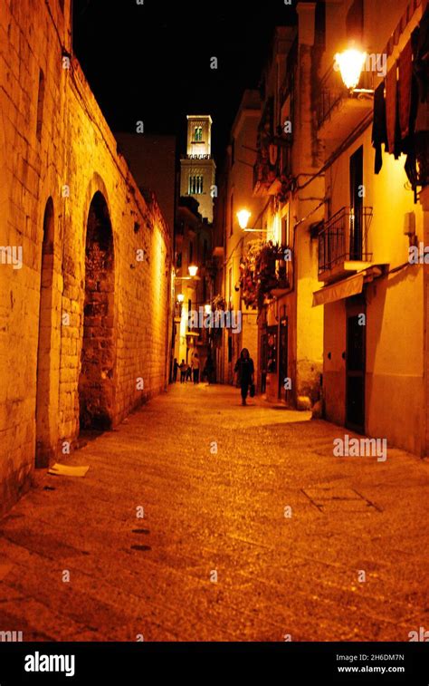 Bari Streets In Historical Center In The Night Apuglia Italy Stock