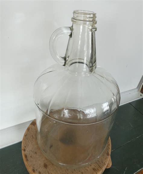 Vintage One Gallon Jug Clear Glass Ribbed Handled Bottle Etsy