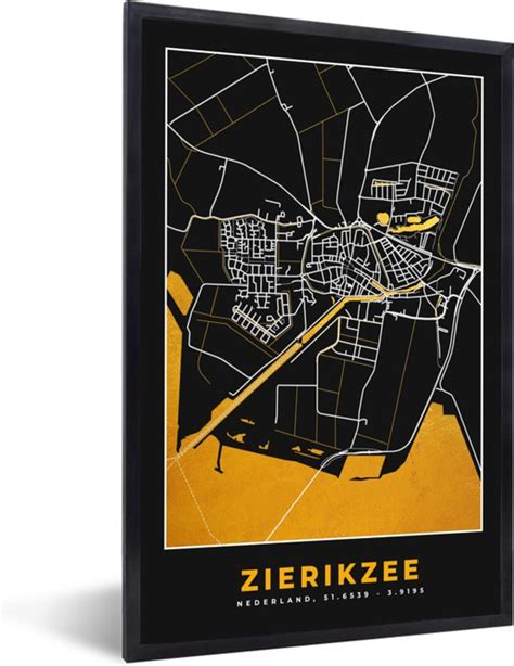 Fotolijst Incl Poster Zierikzee Black And Gold Stadskaart