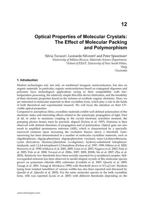 PDF Optical Properties Of Molecular Crystals The Effect Of Molecular