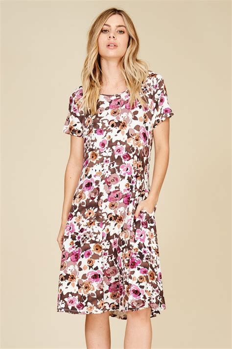 Floral Print Short Sleeve Midi Dress Style Dc3171b Knit Dress