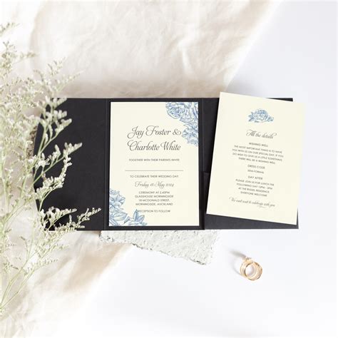 Etched Roses Pocketfold Wedding Invitation Be My Guest Design