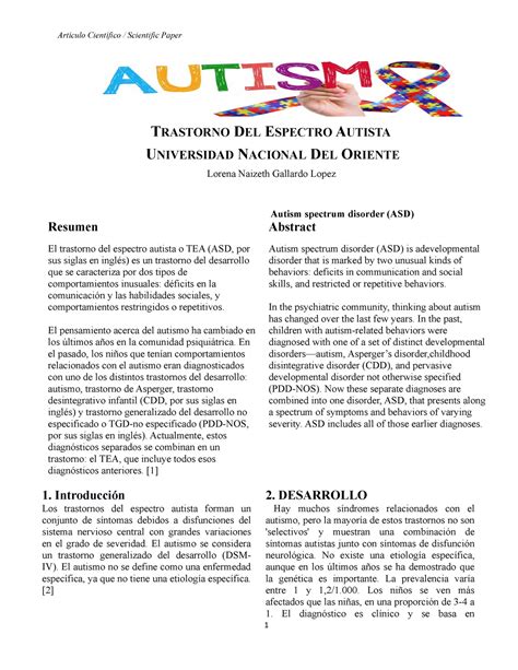 Trastorno DE Espectro Autista Artículo Científico Scientific Paper