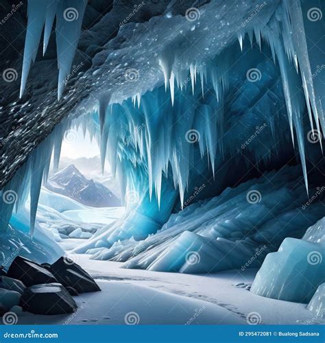 Glacial Ice Grotto From Fantasy Illustration Showing The Interior Of