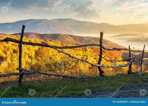 Fence On The Country Road At Sunrise Stock Image Image Of Magnificent