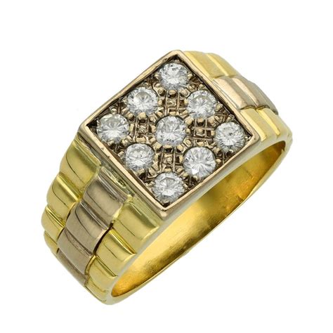 Ct Yellow White Gold Diamond Set Signet Ring Ct