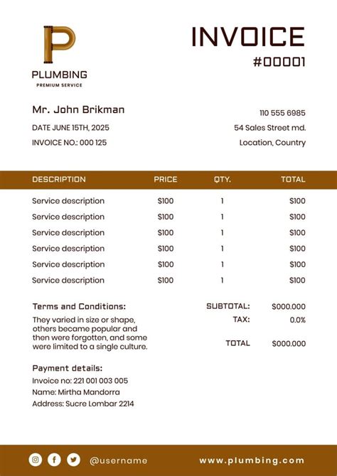 Customize This Minimalist The Plumber Services Invoice Layout For Free