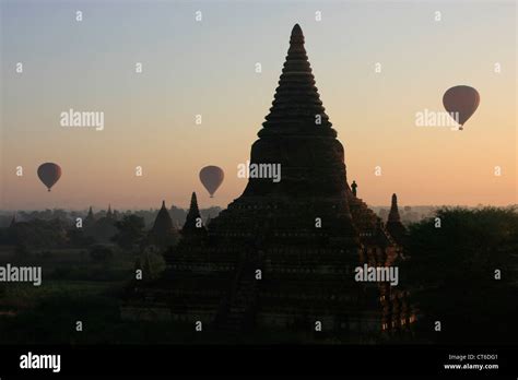 Morning Scene With Hot Air Balloons Over Temples Of Bagan Bagan Archaeological Zone Mandalay