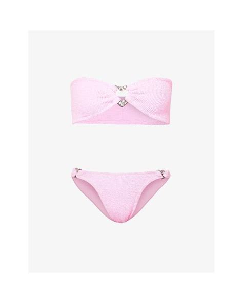 Hunza G Nicole Seersucker Bikini In Pink Lyst