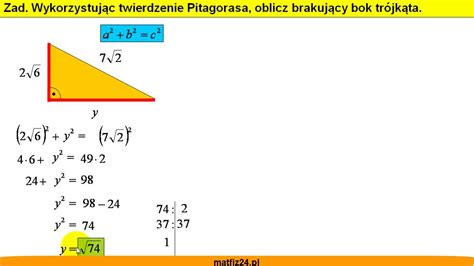 Oblicz dłuższą przyprostokątną z Twierdzenia Pitagorasa Zadanie