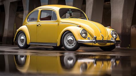 Fondo Un Viejo Escarabajo Volkswagen Amarillo Cerca De La Calle Fondo